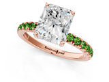 Rose gold Radiant Cut Diamond Pave Band Solitaire Ring with Round with Peridot side stone and Prong Setting_1