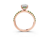 Rose gold Radiant Cut Diamond Pave Band Solitaire Ring with Round with Peridot side stone and Prong Setting_3