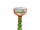 Rose gold Radiant Cut Diamond Pave Band Solitaire Ring with Round with Peridot side stone and Prong Setting_5