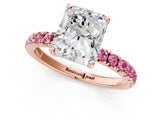 Rose gold Radiant Cut Diamond Pave Band Solitaire Ring with Round with Pink Sapphire side stone and Prong Setting_13