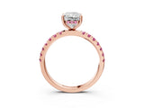 Rose gold Radiant Cut Diamond Pave Band Solitaire Ring with Round with Pink Sapphire side stone and Prong Setting_15