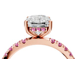 Rose gold Radiant Cut Diamond Pave Band Solitaire Ring with Round with Pink Sapphire side stone and Prong Setting_16