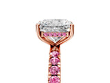 Rose gold Radiant Cut Diamond Pave Band Solitaire Ring with Round with Pink Sapphire side stone and Prong Setting_17