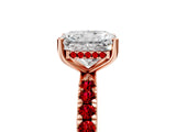 Rose gold Radiant Cut Diamond Pave Band Solitaire Ring with Round with Ruby side stone and Prong Setting_62