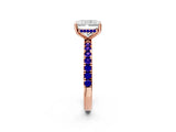 Rose gold Radiant Cut Diamond Pave Band Solitaire Ring with Round with Tanzanite side stone and Prong Setting_2