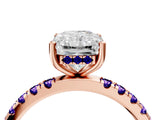 Rose gold Radiant Cut Diamond Pave Band Solitaire Ring with Round with Tanzanite side stone and Prong Setting_4