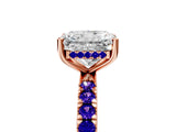 Rose gold Radiant Cut Diamond Pave Band Solitaire Ring with Round with Tanzanite side stone and Prong Setting_5