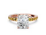 Rose gold Radiant Cut Diamond Pave Band Solitaire Ring with Round with Yellow Sapphire side stone and Prong Setting_12
