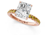 Rose gold Radiant Cut Diamond Pave Band Solitaire Ring with Round with Yellow Sapphire side stone and Prong Setting_13