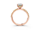 Rose gold Radiant Cut Diamond Pave Band Solitaire Ring with Round with Yellow Sapphire side stone and Prong Setting_15