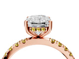 Rose gold Radiant Cut Diamond Pave Band Solitaire Ring with Round with Yellow Sapphire side stone and Prong Setting_16