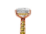 Rose gold Radiant Cut Diamond Pave Band Solitaire Ring with Round with Yellow Sapphire side stone and Prong Setting_17