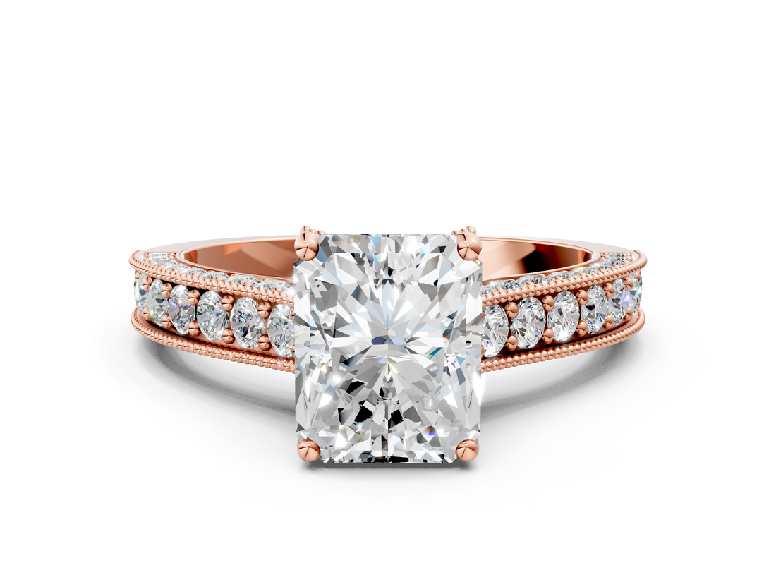Rose gold Radiant Cut Diamond Pave Band with Four-Prong Setting_33