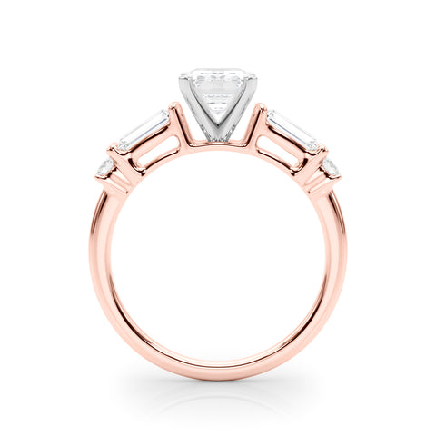 Rose gold Radiant Cut Diamond Ring with Baguette Side Stones, Channel Set Band, and Four-Prong Setting 1