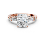 Rose gold Radiant Cut Diamond Ring with Baguette Side Stones, Channel Set Band, and Four-Prong Setting_17