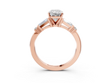 Rose gold Radiant Cut Diamond Ring with Baguette Side Stones, Channel Set Band, and Four-Prong Setting_20