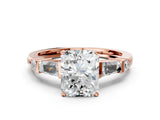 Rose gold Radiant Cut Diamond Ring with Baguette Side Stones, Channel Set Band, and Four-Prong Setting_25