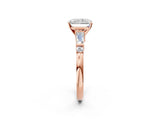 Rose gold Radiant Cut Diamond Ring with Baguette Side Stones, Channel Set Band, and Four-Prong Setting_27