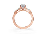 Rose gold Radiant Cut Diamond Ring with Baguette Side Stones, Channel Set Band, and Four-Prong Setting_28