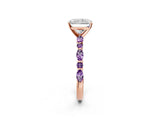 Rose gold Radiant Cut Diamond Ring with Marquise and Round with Amethyst side stone Side Stones and Four-Prong Setting_26
