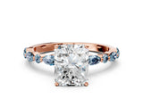 Rose gold Radiant Cut Diamond Ring with Marquise and Round with Aquamarine side stone Side Stones and Four-Prong Setting_12