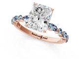 Rose gold Radiant Cut Diamond Ring with Marquise and Round with Aquamarine side stone Side Stones and Four-Prong Setting_13