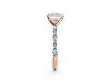 Rose gold Radiant Cut Diamond Ring with Marquise and Round with Aquamarine side stone Side Stones and Four-Prong Setting_14