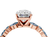 Rose gold Radiant Cut Diamond Ring with Marquise and Round with Aquamarine side stone Side Stones and Four-Prong Setting_16