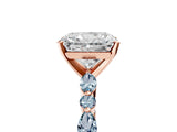 Rose gold Radiant Cut Diamond Ring with Marquise and Round with Aquamarine side stone Side Stones and Four-Prong Setting_17