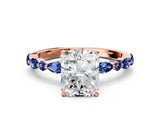 Rose gold Radiant Cut Diamond Ring with Marquise and Round with Blue Sapphire side stone Side Stones and Four-Prong Setting_48