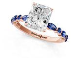 Rose gold Radiant Cut Diamond Ring with Marquise and Round with Blue Sapphire side stone Side Stones and Four-Prong Setting_49