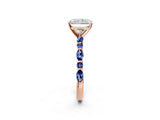 Rose gold Radiant Cut Diamond Ring with Marquise and Round with Blue Sapphire side stone Side Stones and Four-Prong Setting_50