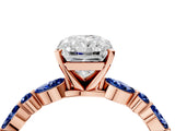 Rose gold Radiant Cut Diamond Ring with Marquise and Round with Blue Sapphire side stone Side Stones and Four-Prong Setting_52