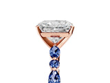 Rose gold Radiant Cut Diamond Ring with Marquise and Round with Blue Sapphire side stone Side Stones and Four-Prong Setting_53