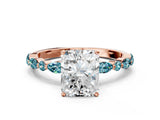 Rose gold Radiant Cut Diamond Ring with Marquise and Round with Blue Topaz side stone Side Stones and Four-Prong Setting_24