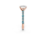 Rose gold Radiant Cut Diamond Ring with Marquise and Round with Blue Topaz side stone Side Stones and Four-Prong Setting_26