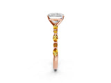 Rose gold Radiant Cut Diamond Ring with Marquise and Round with Citrine side stone Side Stones and Four-Prong Setting_14