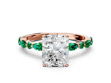 Rose gold Radiant Cut Diamond Ring with Marquise and Round with Emerald side stone Side Stones and Four-Prong Setting_48