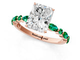 Rose gold Radiant Cut Diamond Ring with Marquise and Round with Emerald side stone Side Stones and Four-Prong Setting_49