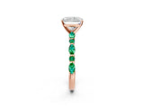 Rose gold Radiant Cut Diamond Ring with Marquise and Round with Emerald side stone Side Stones and Four-Prong Setting_50