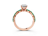 Rose gold Radiant Cut Diamond Ring with Marquise and Round with Emerald side stone Side Stones and Four-Prong Setting_51