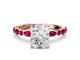 Rose gold Radiant Cut Diamond Ring with Marquise and Round with Garnet side stone Side Stones and Four-Prong Setting_36