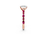 Rose gold Radiant Cut Diamond Ring with Marquise and Round with Garnet side stone Side Stones and Four-Prong Setting_38