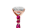 Rose gold Radiant Cut Diamond Ring with Marquise and Round with Garnet side stone Side Stones and Four-Prong Setting_41