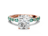 Rose gold Radiant Cut Diamond Ring with Marquise and Round with Green Sapphire side stone Side Stones and Four-Prong Setting_12