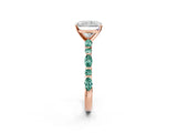 Rose gold Radiant Cut Diamond Ring with Marquise and Round with Green Sapphire side stone Side Stones and Four-Prong Setting_14