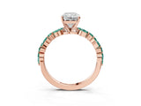 Rose gold Radiant Cut Diamond Ring with Marquise and Round with Green Sapphire side stone Side Stones and Four-Prong Setting_15