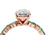 Rose gold Radiant Cut Diamond Ring with Marquise and Round with Green Sapphire side stone Side Stones and Four-Prong Setting_16