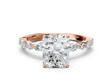 Rose gold Radiant Cut Diamond Ring with Marquise and Round with Moissanite side stone Side Stones and Four-Prong Setting_60