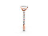 Rose gold Radiant Cut Diamond Ring with Marquise and Round with Moissanite side stone Side Stones and Four-Prong Setting_62